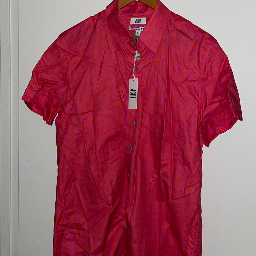 Dark Pink JCRT button up shirt Mens size L NWT tropical design